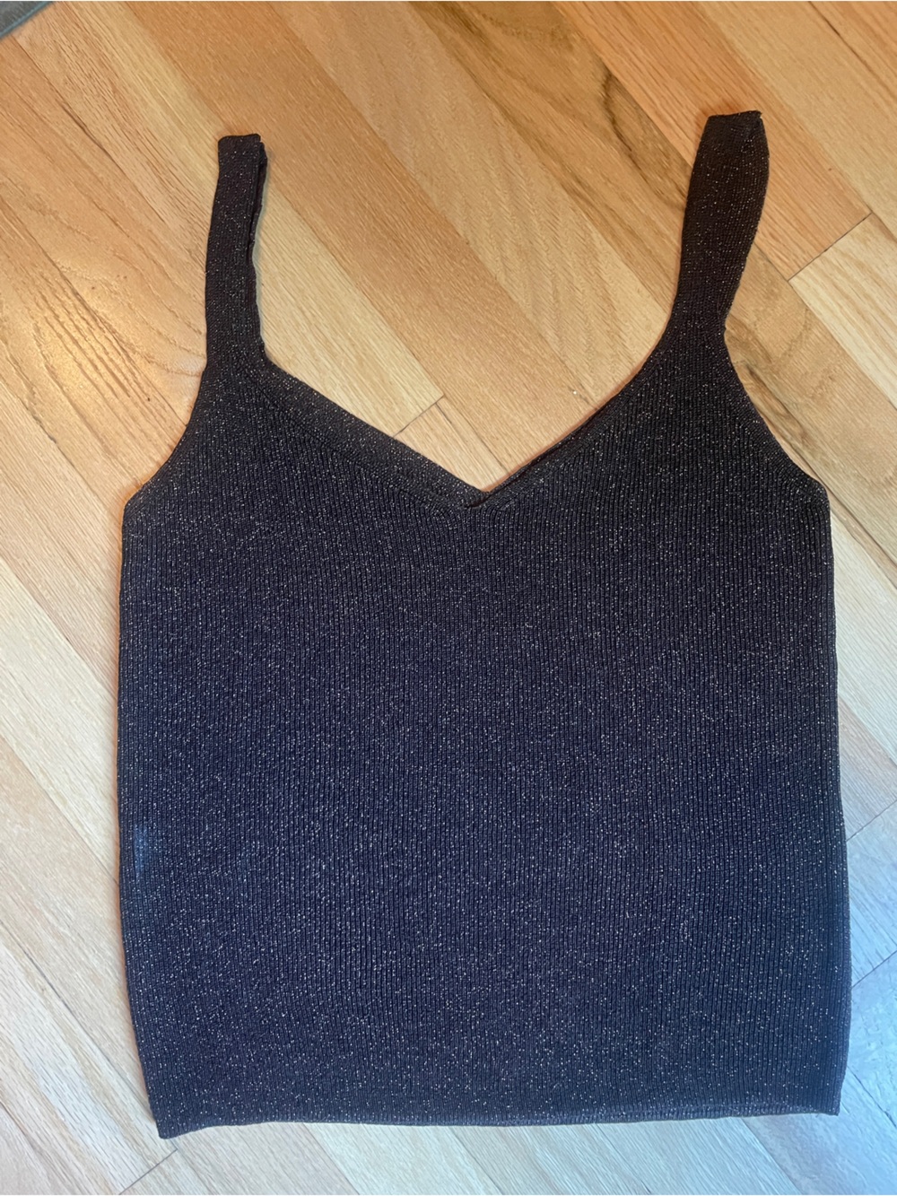 Black Sparkle Knit V-Neck Tank Top - Chocolate